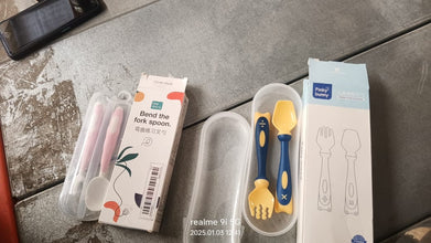 Silicone Bendable Kids Spoon & Fork Set – Toddler Self-Feeding Utensils (2 Pc Set)